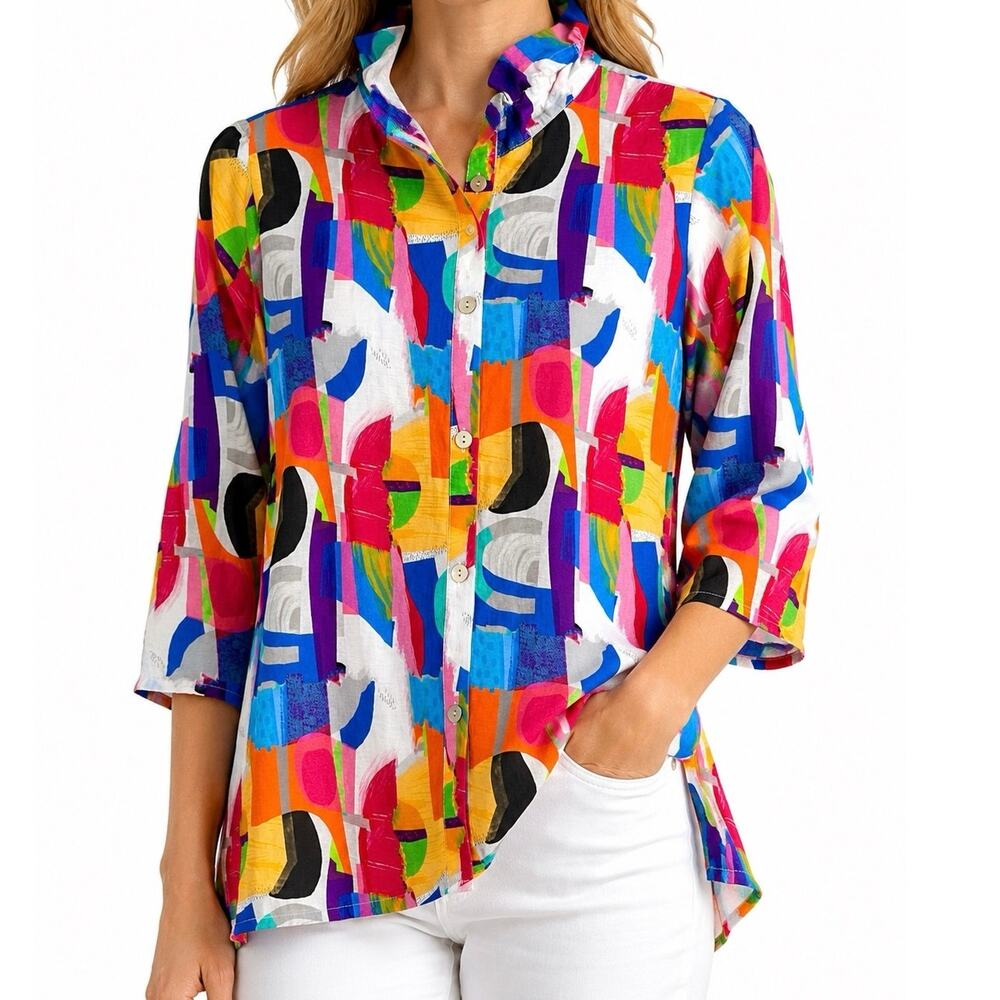 Toofan Limited Edition Small Wearable Art Unique Artsy Blouse Shirt Top Abstract